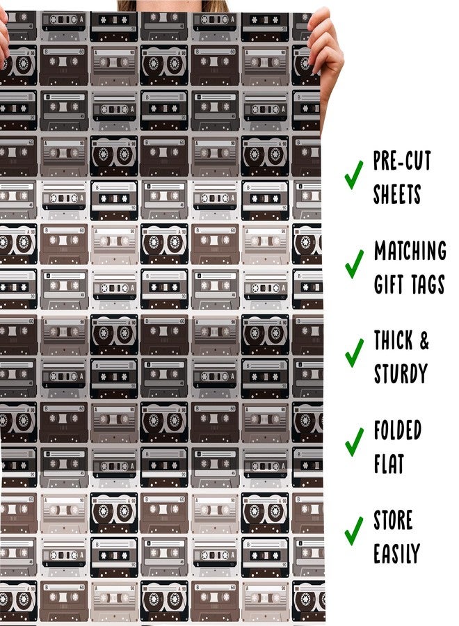 CENTRAL 23 Wrapping Paper for Men - 6 Sheets of Gift Wrap and Tags - Cassette Tapes - 80s Retro Gifts - Birthday Wrapping Paper for Women - Comes with Fun Stickers - Recyclable - Image 5